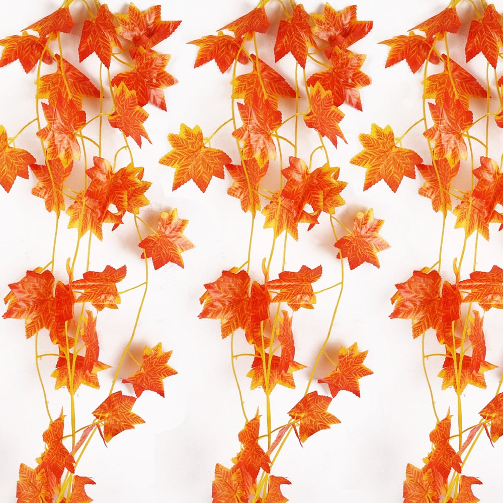 Maple Leaf String Decor featuring golden and silver leaves, perfect for adding a festive touch to Thanksgiving celebrations, versatile for placement on fireplace, door, or steps.