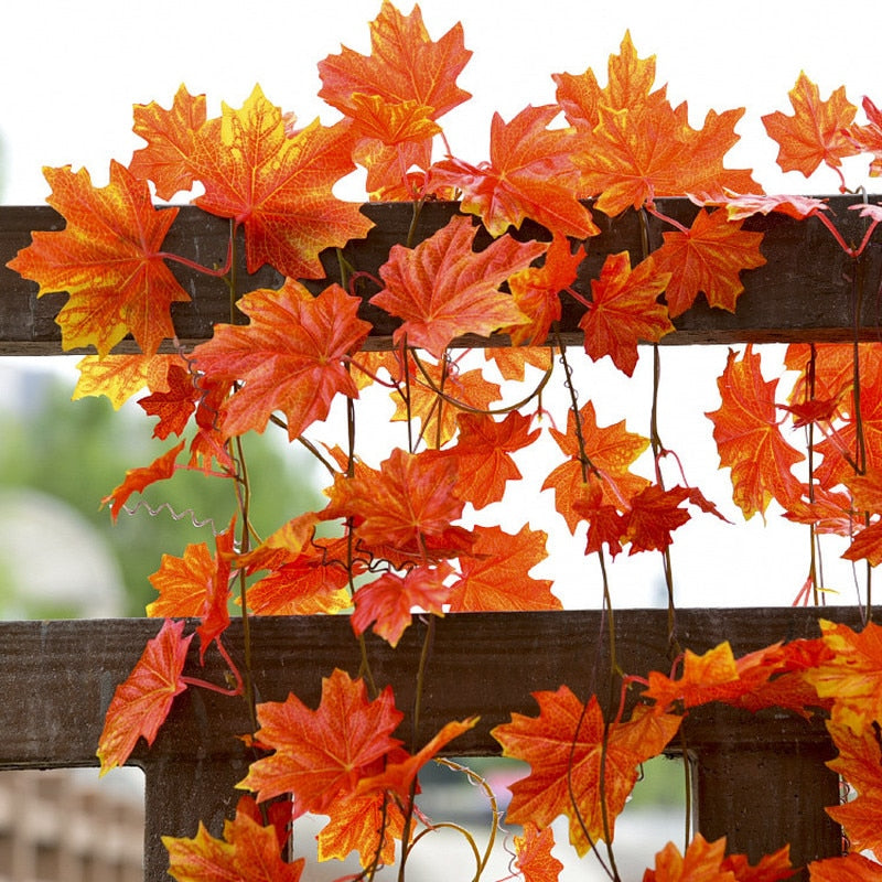 Maple Leaf String Decor featuring golden and silver leaves, perfect for adding a festive touch to Thanksgiving celebrations, versatile for placement on fireplace, door, or steps.