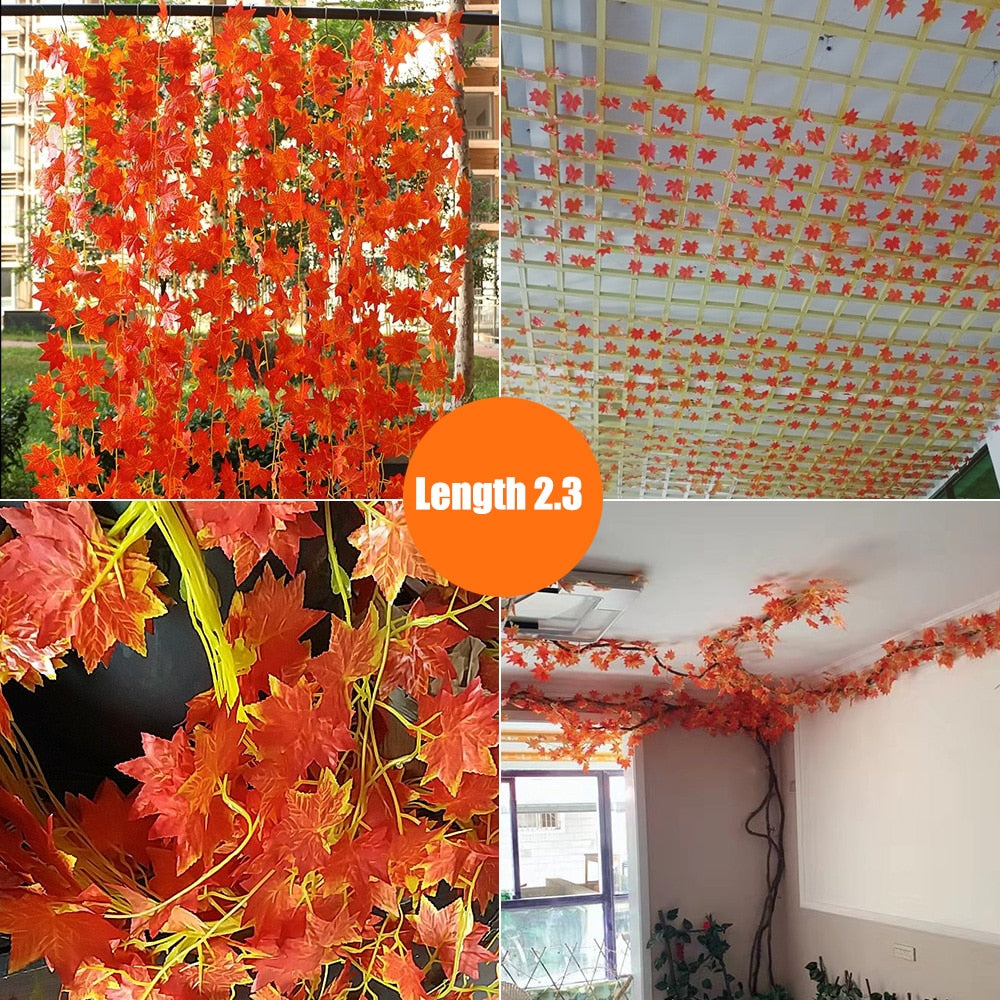 Maple Leaf String Decor featuring golden and silver leaves, perfect for adding a festive touch to Thanksgiving celebrations, versatile for placement on fireplace, door, or steps.