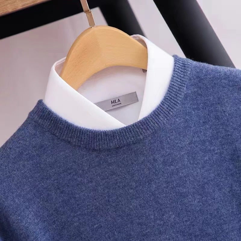 Men's Warm Casual Knitted Pullover Sweater - Premium standard wool, thick winter sweater with classic design, full sleeves, and versatile solid pattern. Ideal for men. Check sizing info. Stay cozy and stylish!