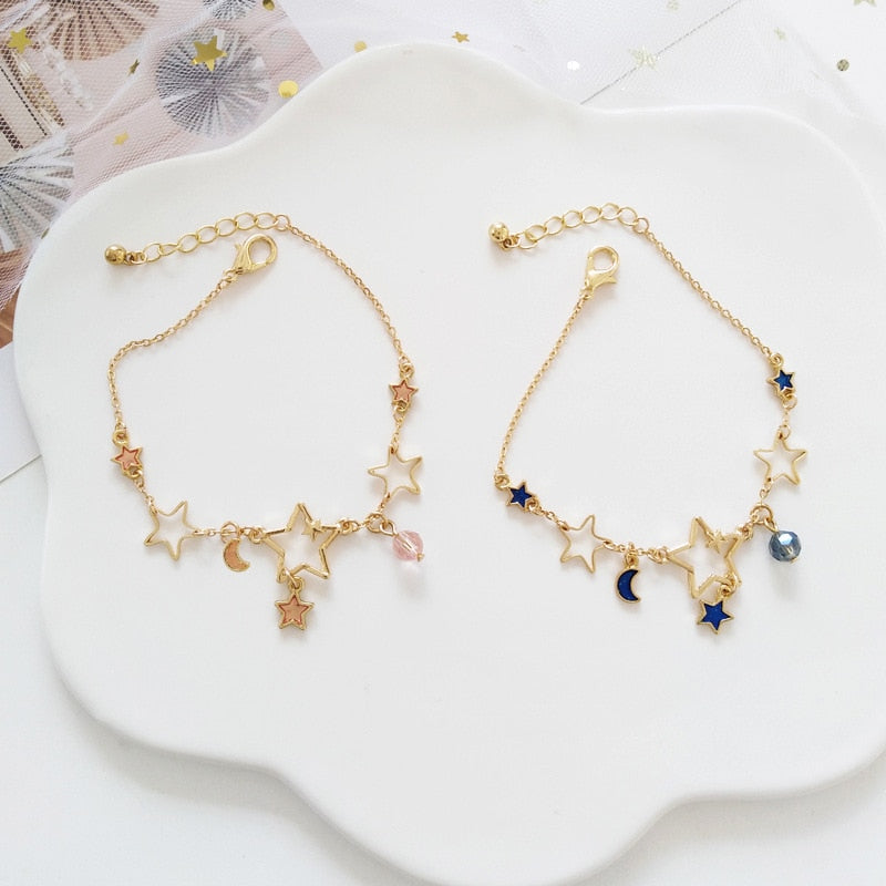 Cute and trendy crystal pearl chain bracelet for girls who love fashion.