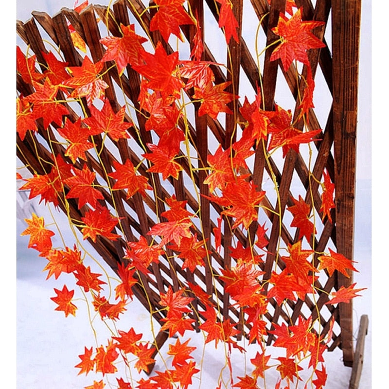 Maple Leaf String Decor featuring golden and silver leaves, perfect for adding a festive touch to Thanksgiving celebrations, versatile for placement on fireplace, door, or steps.
