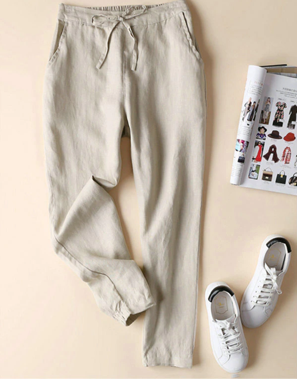 Formal Cotton Linen Trousers - Slim Fit with Flat Front - High-Quality Linen Fabric - Perfect for Casual or Office Look.