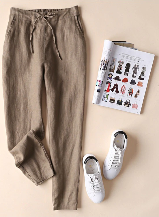 Formal Cotton Linen Trousers - Slim Fit with Flat Front - High-Quality Linen Fabric - Perfect for Casual or Office Look.