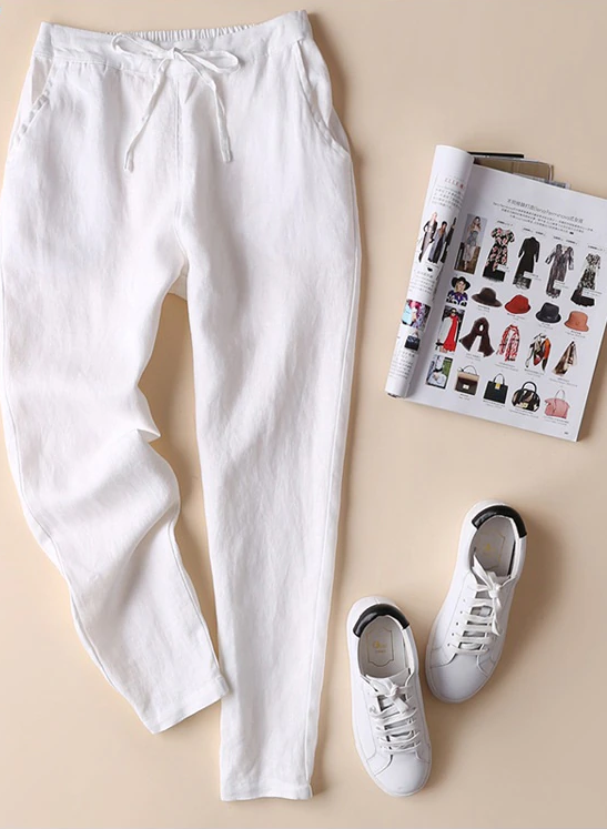 Formal Cotton Linen Trousers - Slim Fit with Flat Front - High-Quality Linen Fabric - Perfect for Casual or Office Look.