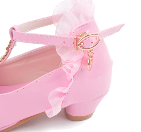 Stylish Peep shoes with cut-out flower designs, perfect for girls' dress-up or casual wear.