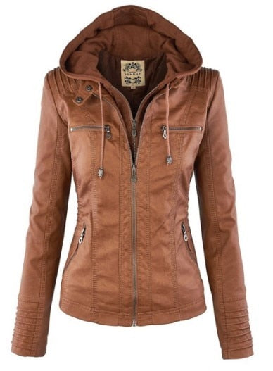 Faux leather jacket - Stylish, warm, zippers, pockets, different sizes and colors.