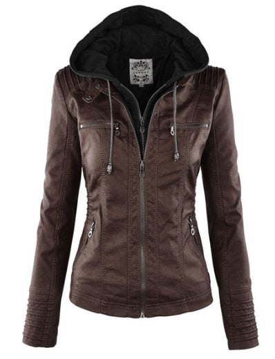 Faux leather jacket - Stylish, warm, zippers, pockets, different sizes and colors.