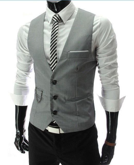 Casual Sleeveless Slim Fit Suit Vest - High-Quality Cotton Blend. Soft, Elastic, and Durable. Two Real Pockets and One Fake Chest Pocket. Elevate Your Style!