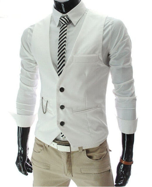 Casual Sleeveless Slim Fit Suit Vest - High-Quality Cotton Blend. Soft, Elastic, and Durable. Two Real Pockets and One Fake Chest Pocket. Elevate Your Style!