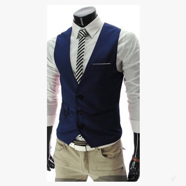 Casual Sleeveless Slim Fit Suit Vest - High-Quality Cotton Blend. Soft, Elastic, and Durable. Two Real Pockets and One Fake Chest Pocket. Elevate Your Style!