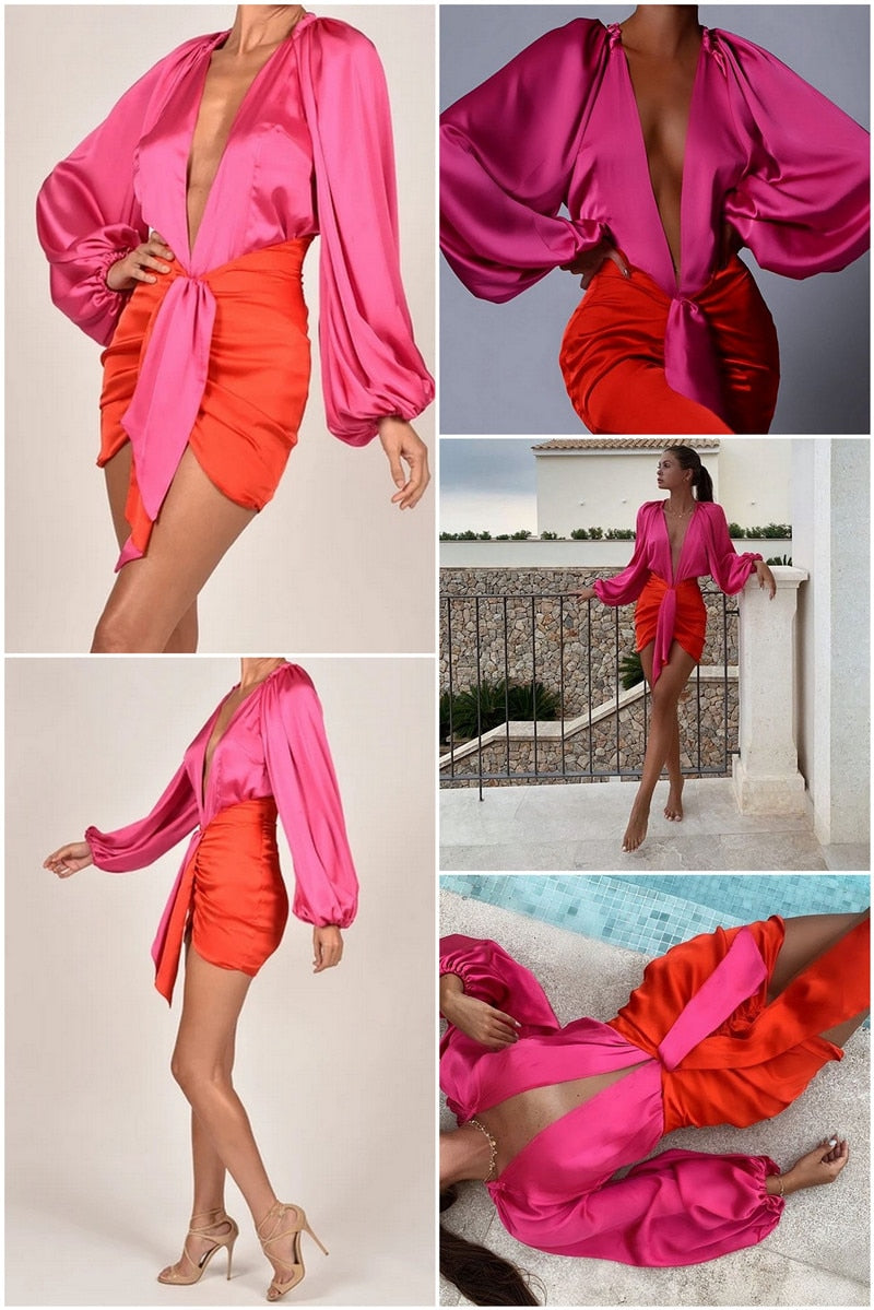 Fall party dress with a V-neck collar and above-the-knee length. This dress is perfect for holiday gatherings, with an elastic waist and regular sleeves for comfort. Available in a range of colors and sizes, so you can find the perfect fit. Don't miss out - order now while supplies last!