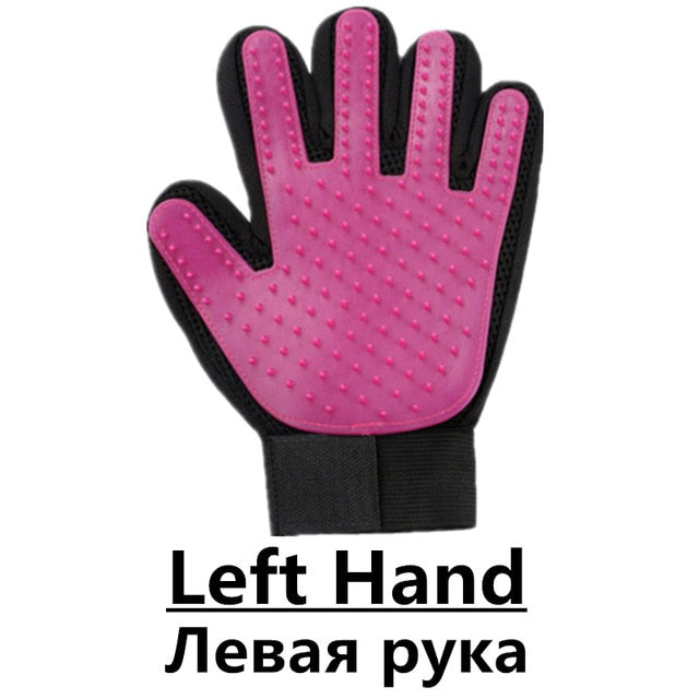 Image of Pet Grooming Gloves - Comfortable, adjustable velcro wrist strap, breathable mesh lining, lightweight and washable design. Easy removal of loose hair for calm and happy pets.