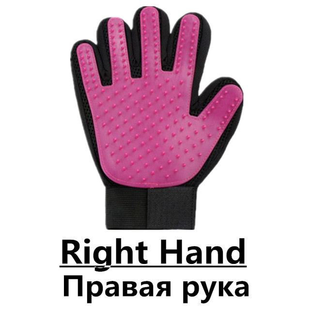 Image of Pet Grooming Gloves - Comfortable, adjustable velcro wrist strap, breathable mesh lining, lightweight and washable design. Easy removal of loose hair for calm and happy pets.