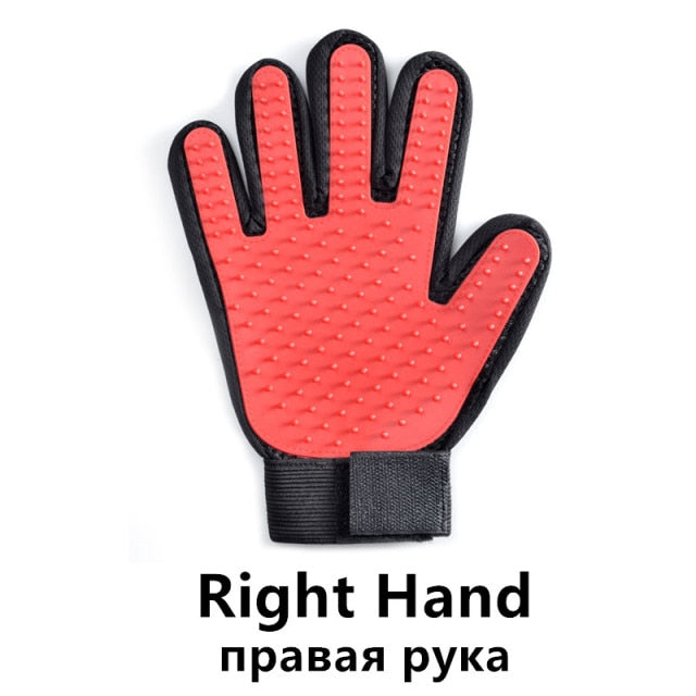 Image of Pet Grooming Gloves - Comfortable, adjustable velcro wrist strap, breathable mesh lining, lightweight and washable design. Easy removal of loose hair for calm and happy pets.
