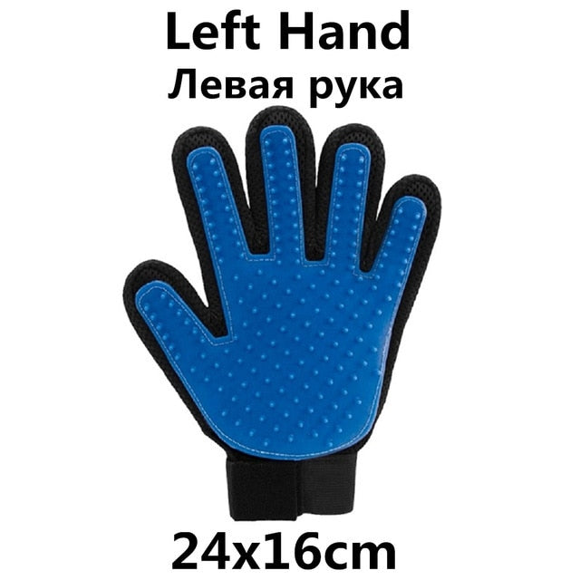Image of Pet Grooming Gloves - Comfortable, adjustable velcro wrist strap, breathable mesh lining, lightweight and washable design. Easy removal of loose hair for calm and happy pets.