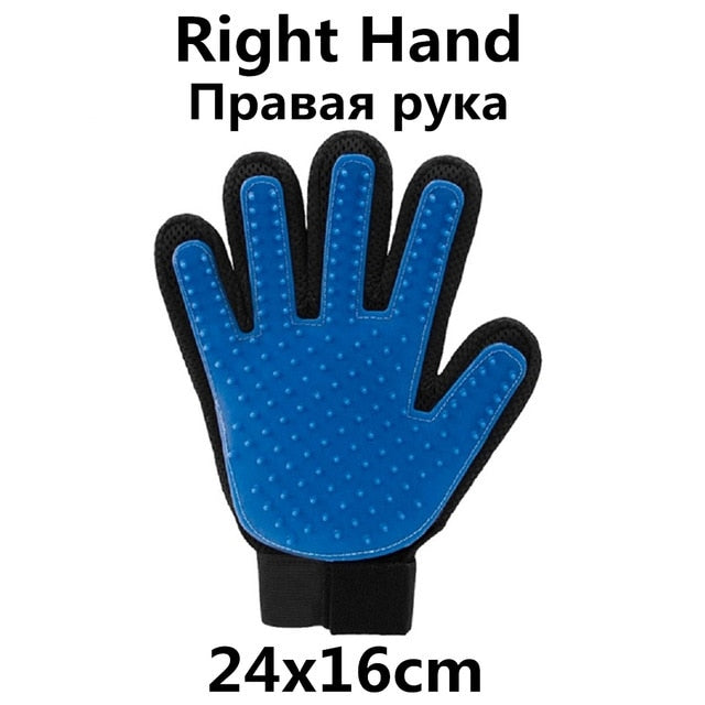 Image of Pet Grooming Gloves - Comfortable, adjustable velcro wrist strap, breathable mesh lining, lightweight and washable design. Easy removal of loose hair for calm and happy pets.