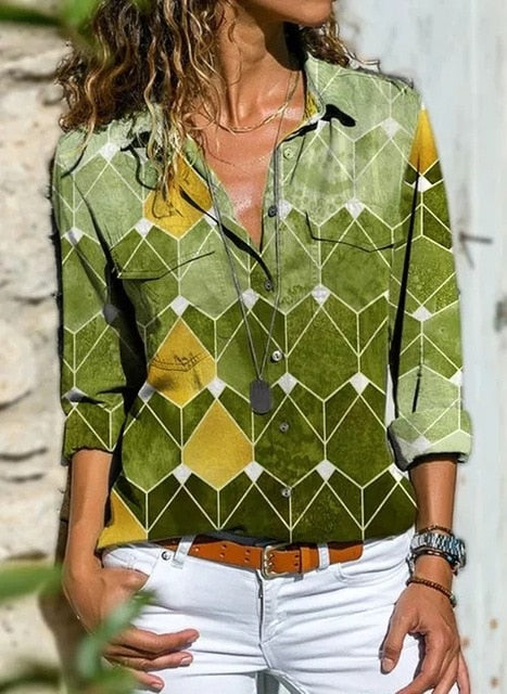Casual Fashion Long Sleeve Shirt in polyester material, available in various colors and sizes for fashionable women.