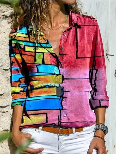 Casual Fashion Long Sleeve Shirt in polyester material, available in various colors and sizes for fashionable women.