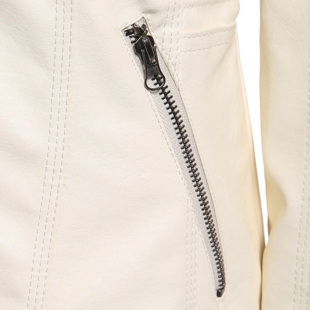 Faux leather jacket - Stylish, warm, zippers, pockets, different sizes and colors.