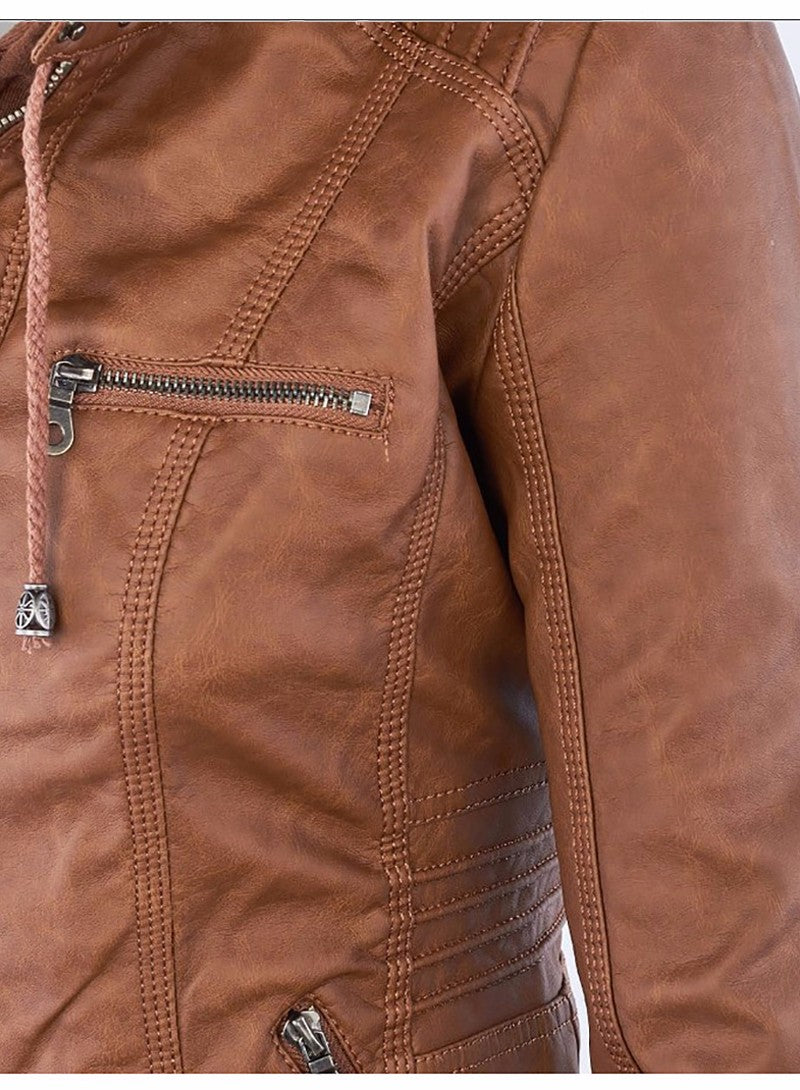 Faux leather jacket - Stylish, warm, zippers, pockets, different sizes and colors.
