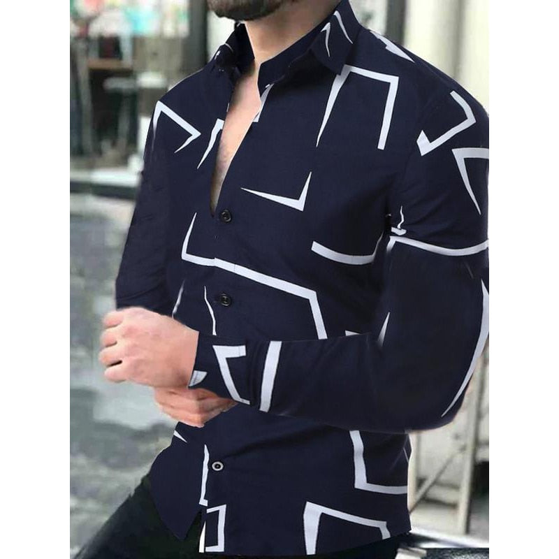 Geometric Print Buttoned Shirt - Comfortable Fit and Contemporary Style