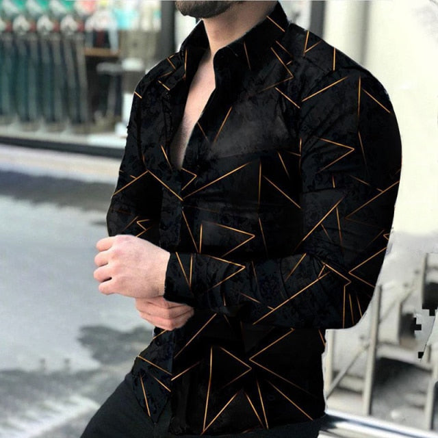 Geometric Print Buttoned Shirt - Comfortable Fit and Contemporary Style
