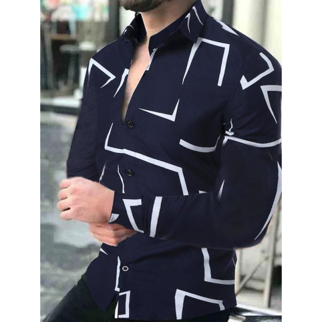 Geometric Print Buttoned Shirt - Comfortable Fit and Contemporary Style