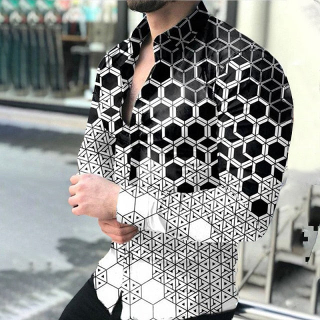 Geometric Print Buttoned Shirt - Comfortable Fit and Contemporary Style