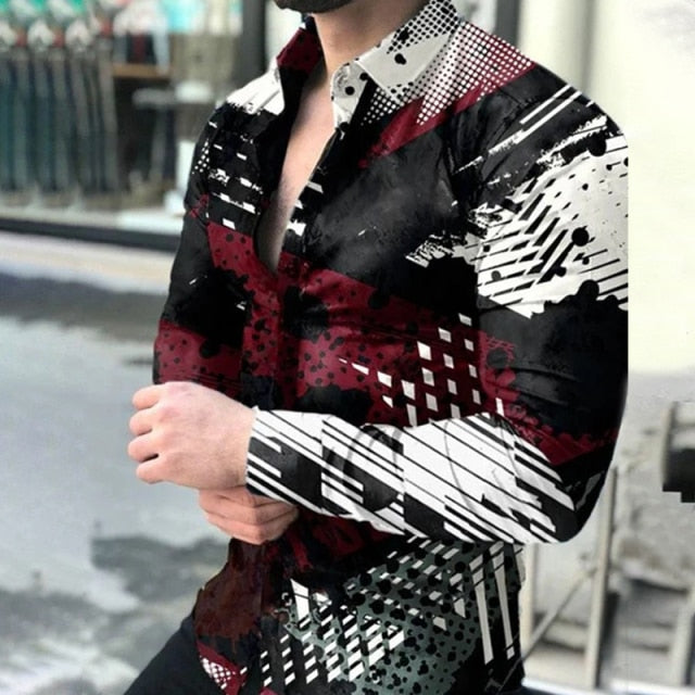 Geometric Print Buttoned Shirt - Comfortable Fit and Contemporary Style