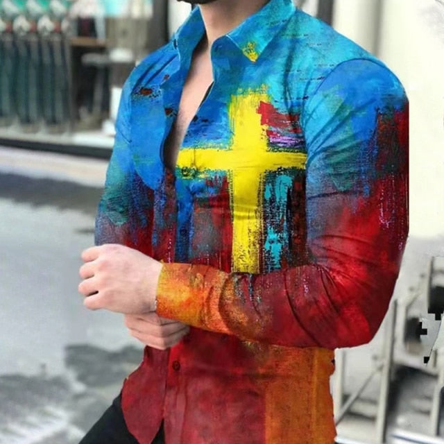 Geometric Print Buttoned Shirt - Comfortable Fit and Contemporary Style