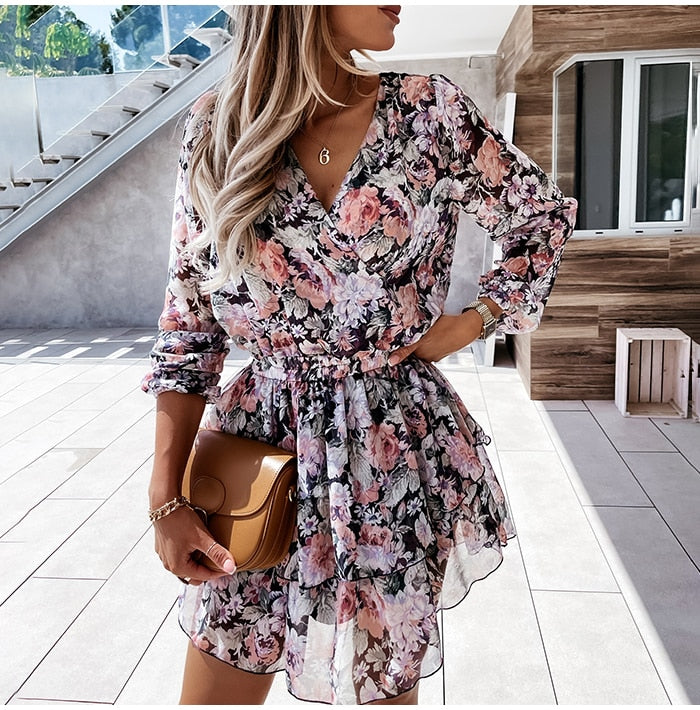 Floral Print Mini Party Dress
