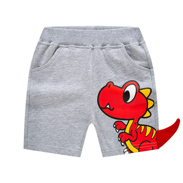 Cartoon Dinosaur Shorts for boys, various colors and sizes, perfect for dinosaur fans, fun and stylish addition to the wardrobe.