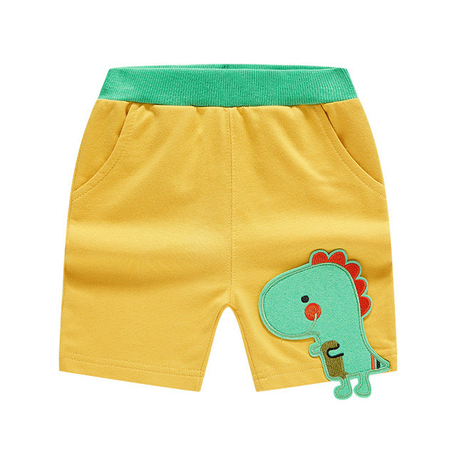 Cartoon Dinosaur Shorts for boys, various colors and sizes, perfect for dinosaur fans, fun and stylish addition to the wardrobe.