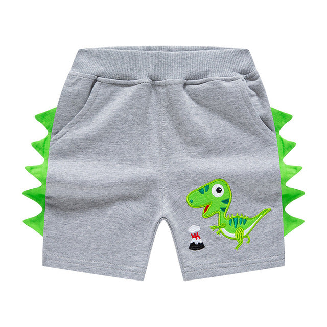 Cartoon Dinosaur Shorts for boys, various colors and sizes, perfect for dinosaur fans, fun and stylish addition to the wardrobe.