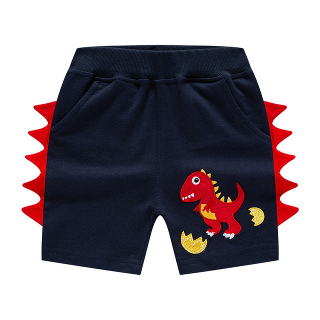 Cartoon Dinosaur Shorts for boys, various colors and sizes, perfect for dinosaur fans, fun and stylish addition to the wardrobe.