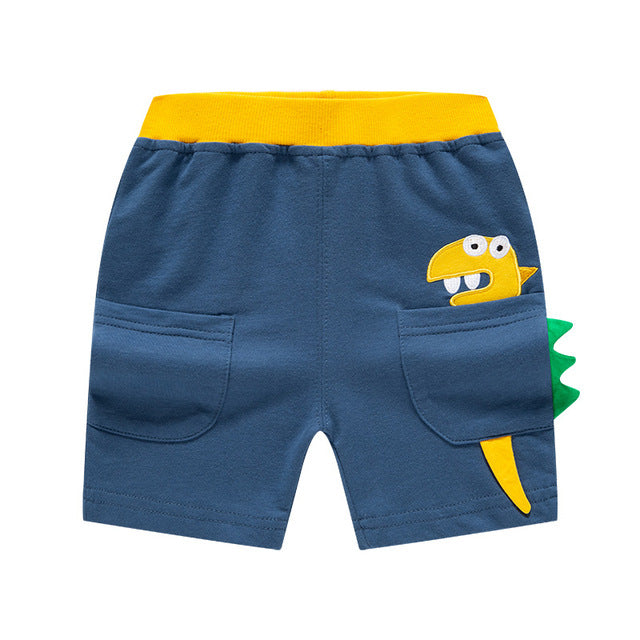 Cartoon Dinosaur Shorts for boys, various colors and sizes, perfect for dinosaur fans, fun and stylish addition to the wardrobe.