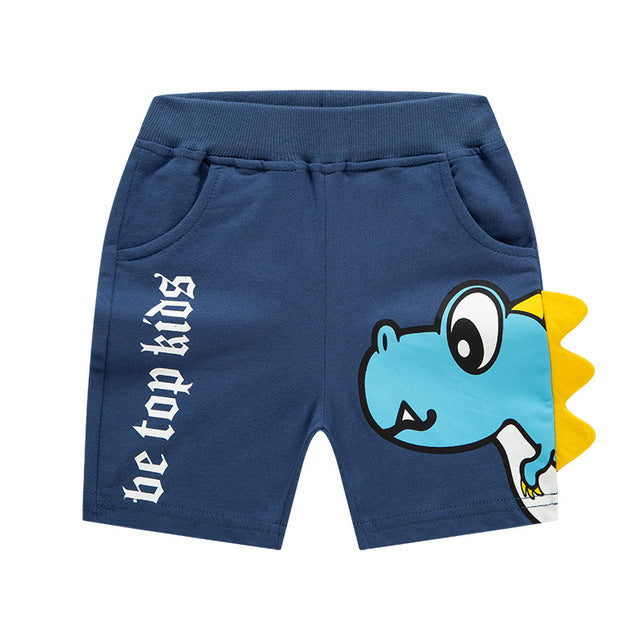 Cartoon Dinosaur Shorts for boys, various colors and sizes, perfect for dinosaur fans, fun and stylish addition to the wardrobe.