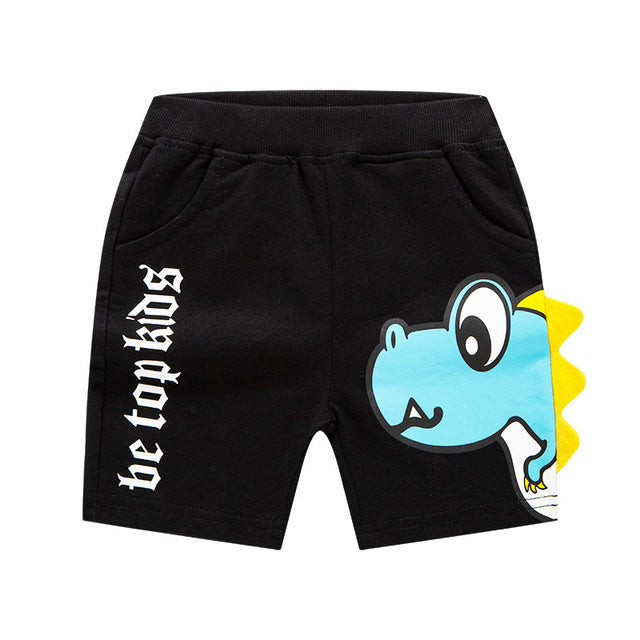 Cartoon Dinosaur Shorts for boys, various colors and sizes, perfect for dinosaur fans, fun and stylish addition to the wardrobe.