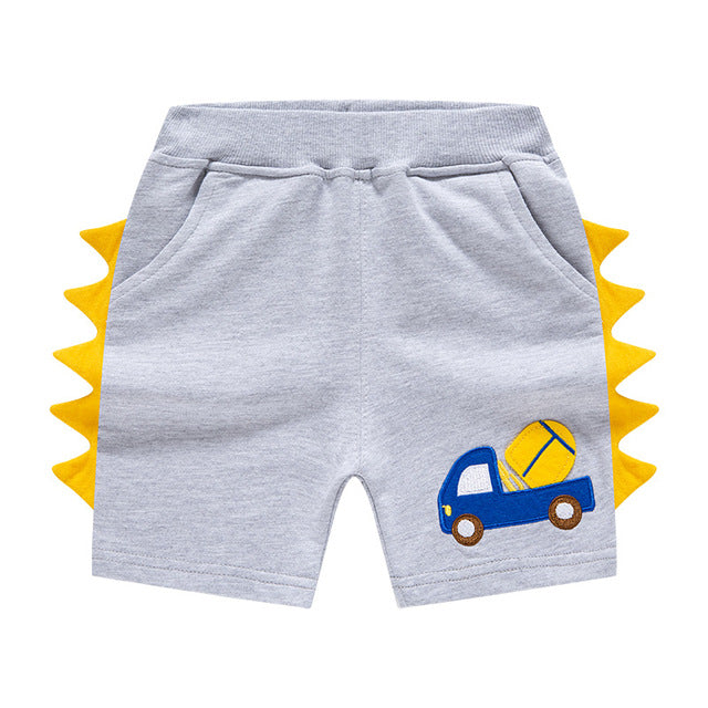 Cartoon Dinosaur Shorts for boys, various colors and sizes, perfect for dinosaur fans, fun and stylish addition to the wardrobe.