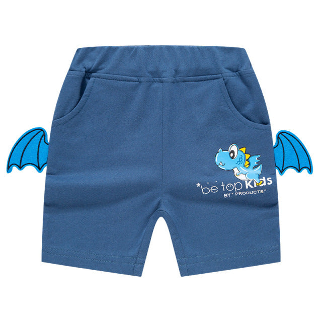 Cartoon Dinosaur Shorts for boys, various colors and sizes, perfect for dinosaur fans, fun and stylish addition to the wardrobe.