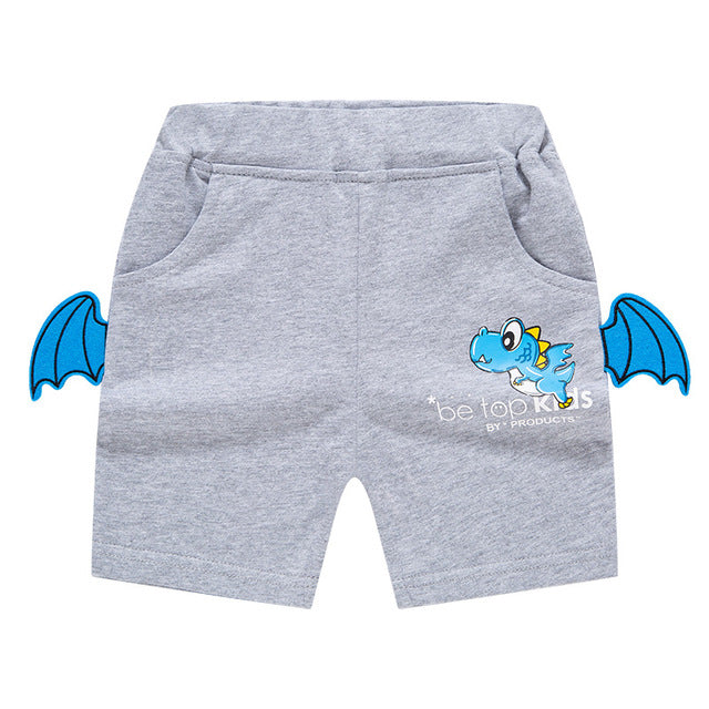 Cartoon Dinosaur Shorts for boys, various colors and sizes, perfect for dinosaur fans, fun and stylish addition to the wardrobe.