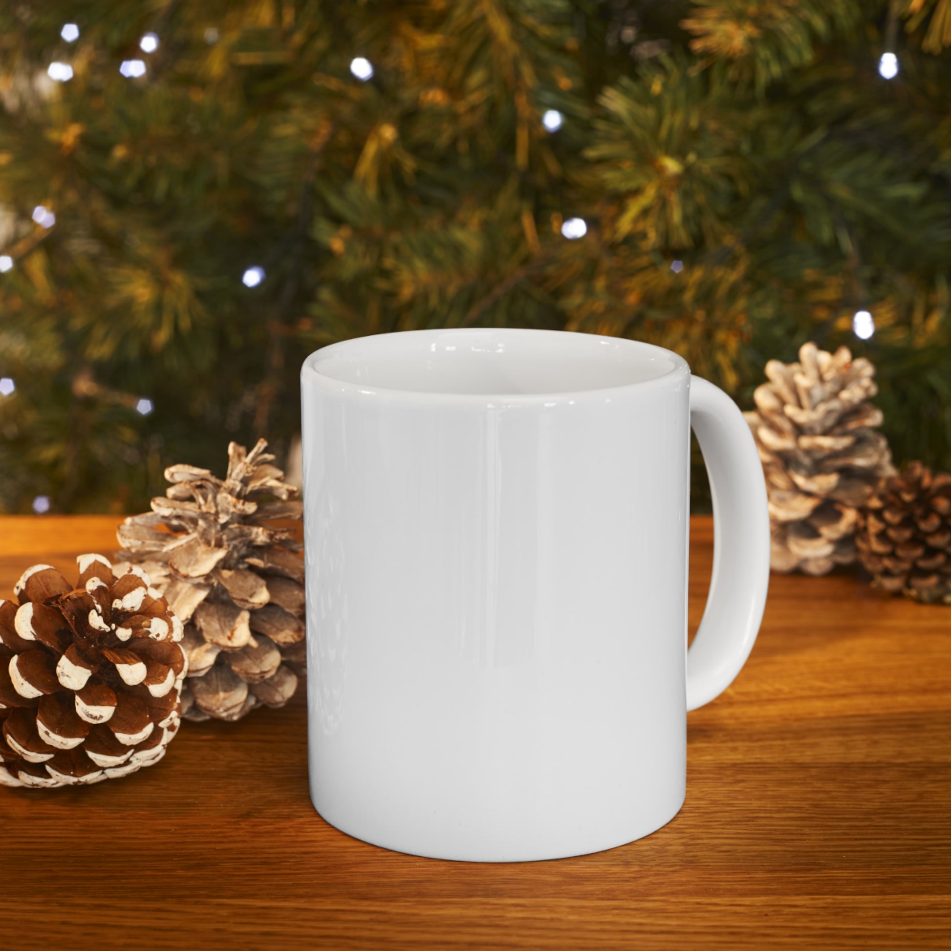 Custom-designed ceramic mug with "Coffee is a Hug in a Mug" design, 11 oz capacity.