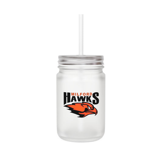 Milford Hawk 12oz Custom Frosted Glass Mason Jar