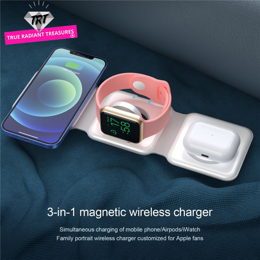 3 in 1 Magnetic 15W Qi Wireless Charger Foldable Stand