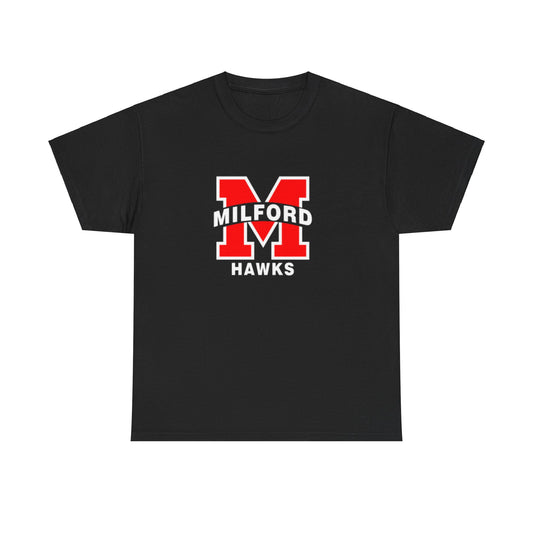 Milford Hawks Unisex Heavy Cotton Tee (Black & Red)