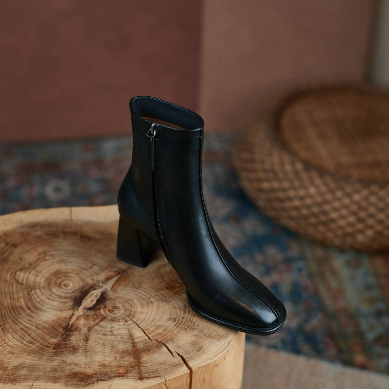 Handmade Cow Leather Ankle Boots - Comfort and style for winter - Genuine cow leather - Round toe, square heel - Zipper detail - Rubber outsole - Order now!