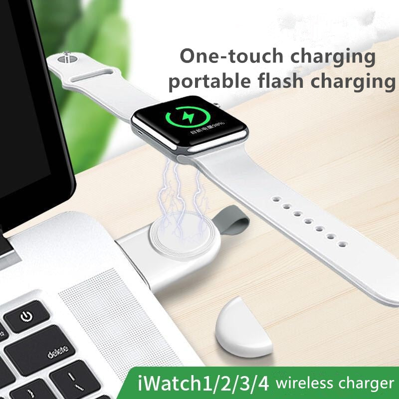 Image of a wireless charger for Apple Watch - Specially designed for Apple Watch Series 6, SE, 5, 4, 3, 2, and 1. Portable keychain design with strong magnetic adsorption for safe and fast charging.