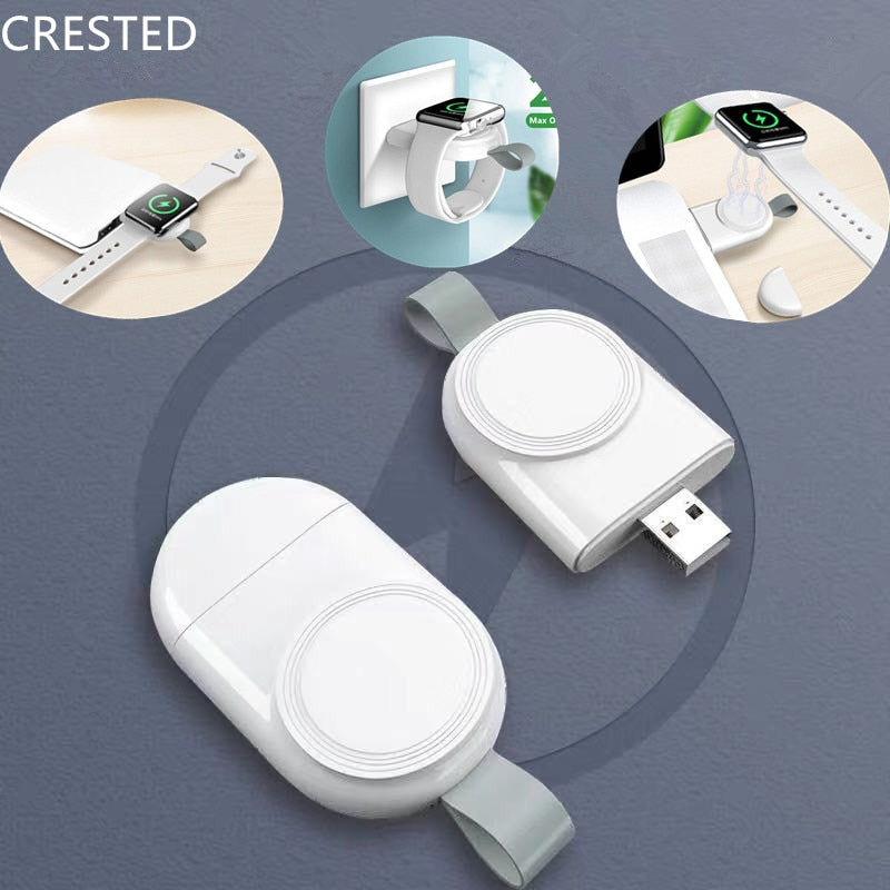 Image of a wireless charger for Apple Watch - Specially designed for Apple Watch Series 6, SE, 5, 4, 3, 2, and 1. Portable keychain design with strong magnetic adsorption for safe and fast charging.