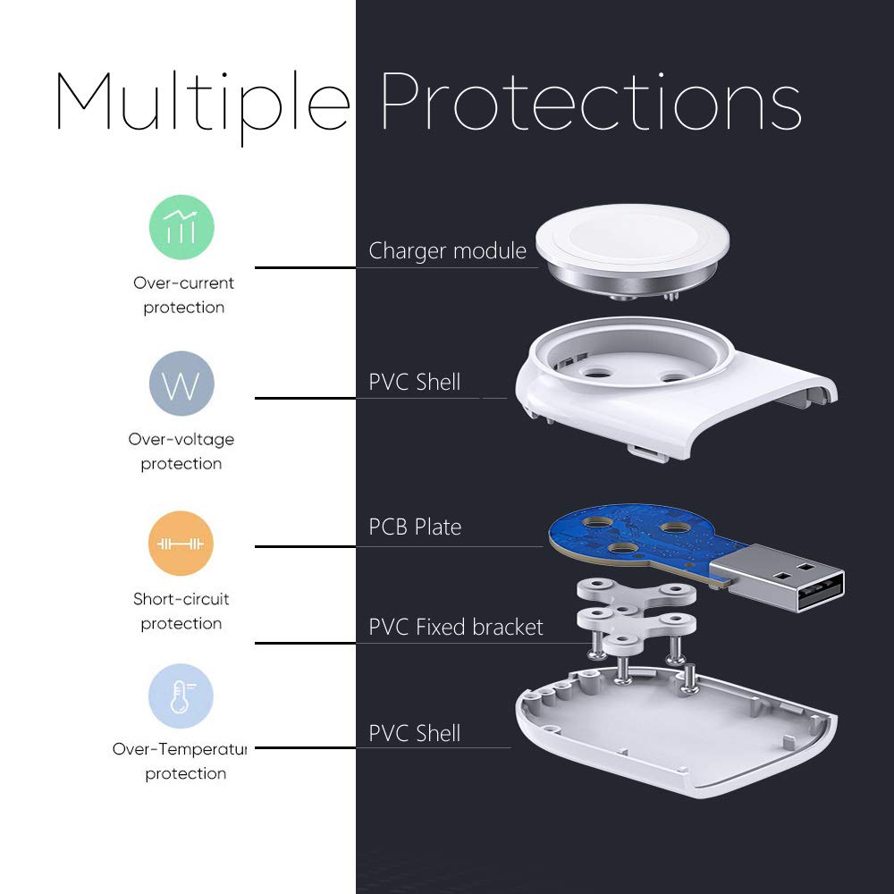 Image of a wireless charger for Apple Watch - Specially designed for Apple Watch Series 6, SE, 5, 4, 3, 2, and 1. Portable keychain design with strong magnetic adsorption for safe and fast charging.